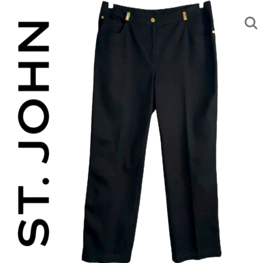 St. John Classic Navy Blue  Denim with Gold Details Straigth  Leg Higth Waist